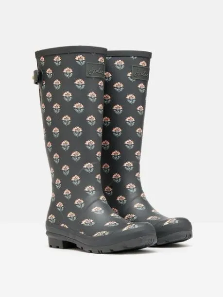 Wellies Women Joules Grey Floral Adjustable Tall Wellies