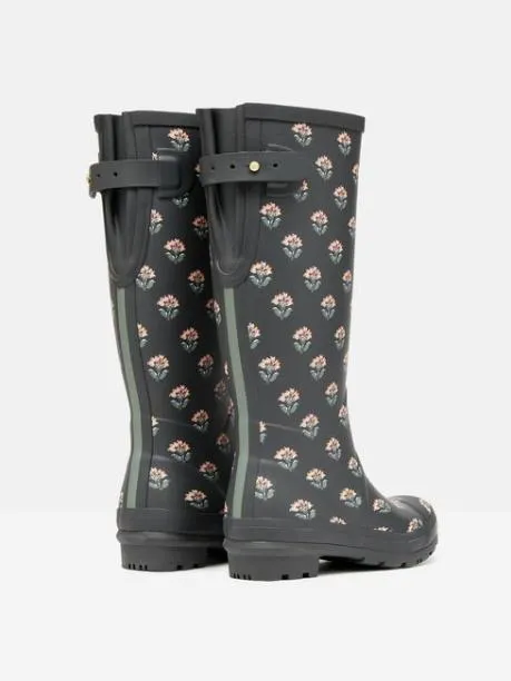 Wellies Women Joules Grey Floral Adjustable Tall Wellies