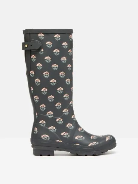 Wellies Women Joules Grey Floral Adjustable Tall Wellies