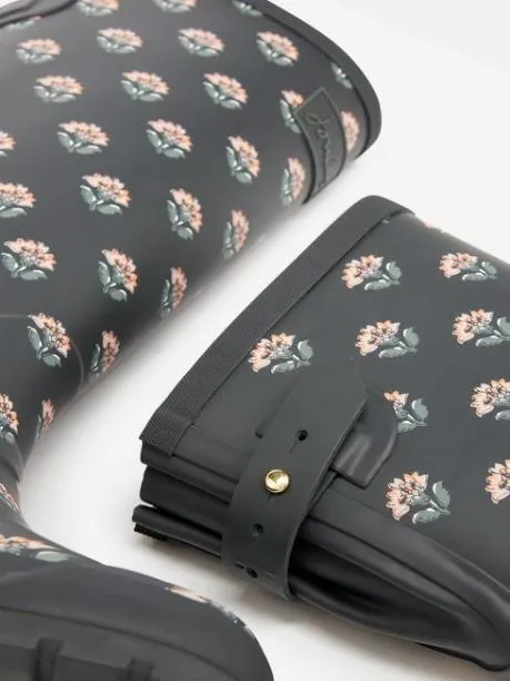 Wellies Women Joules Grey Floral Adjustable Tall Wellies