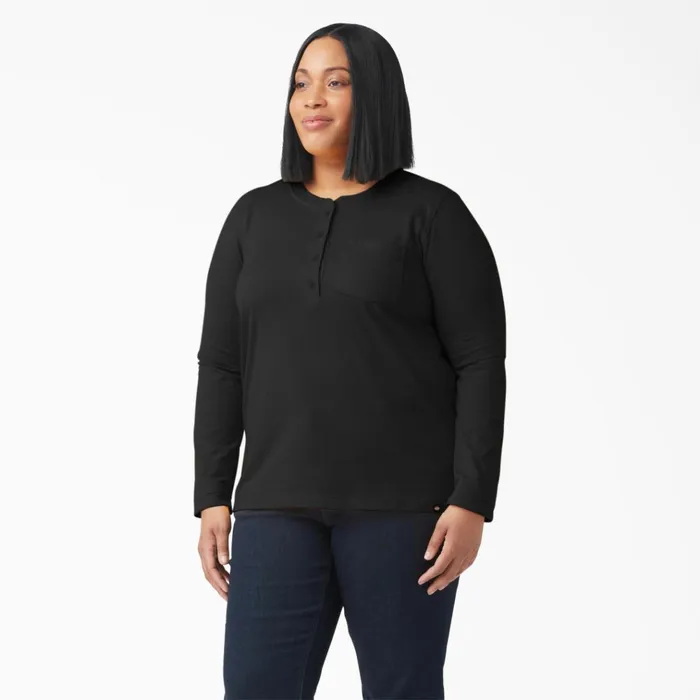 Women039s Plus Heavyweight Henley Black Black kbk Women Dickies Long Sleeve TShirts Women039s Plus Heavyweight Henley Black Black kbk Women Dickies Long Sleeve TShirts