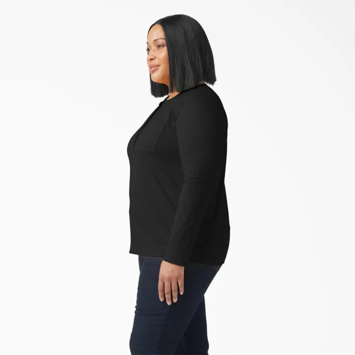 Women039s Plus Heavyweight Henley Black Black kbk Women Dickies Long Sleeve TShirts Women039s Plus Heavyweight Henley Black Black kbk Women Dickies Long Sleeve TShirts