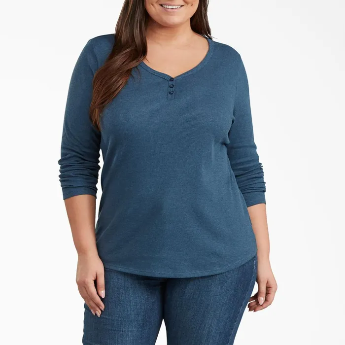 Women039s Plus Henley Long Sleeve Shirt Dark Denim Blue Dark Denim Blue dmd Women Dickies Work Tops Women039s Plus Henley Long Sleeve Shirt Dark Denim Blue Dark Denim Blue dmd Women Dickies Work Tops