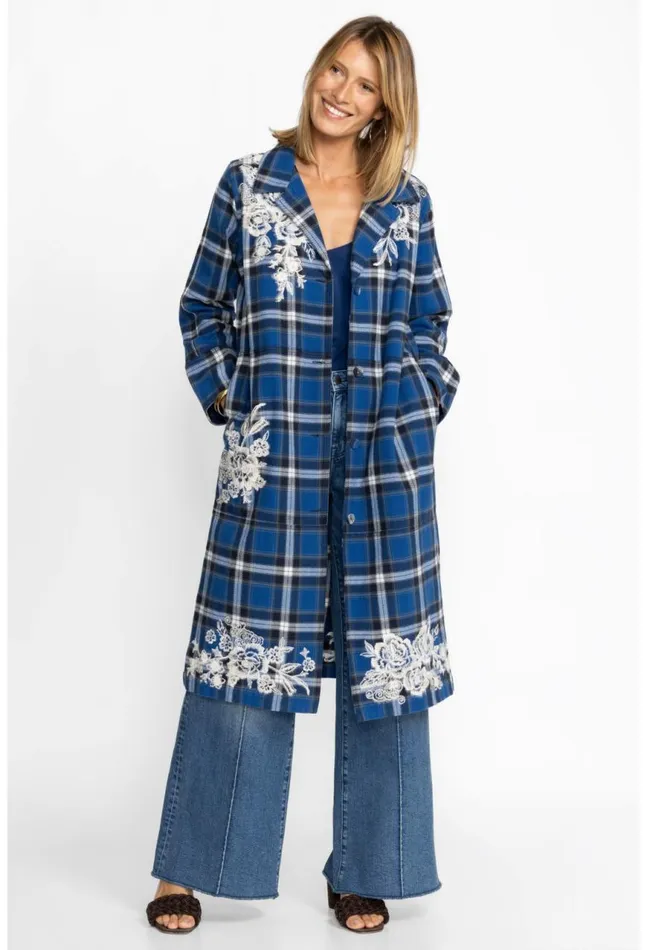 Women Alicent Duster Coat Plaid Johnny Was Outerwear