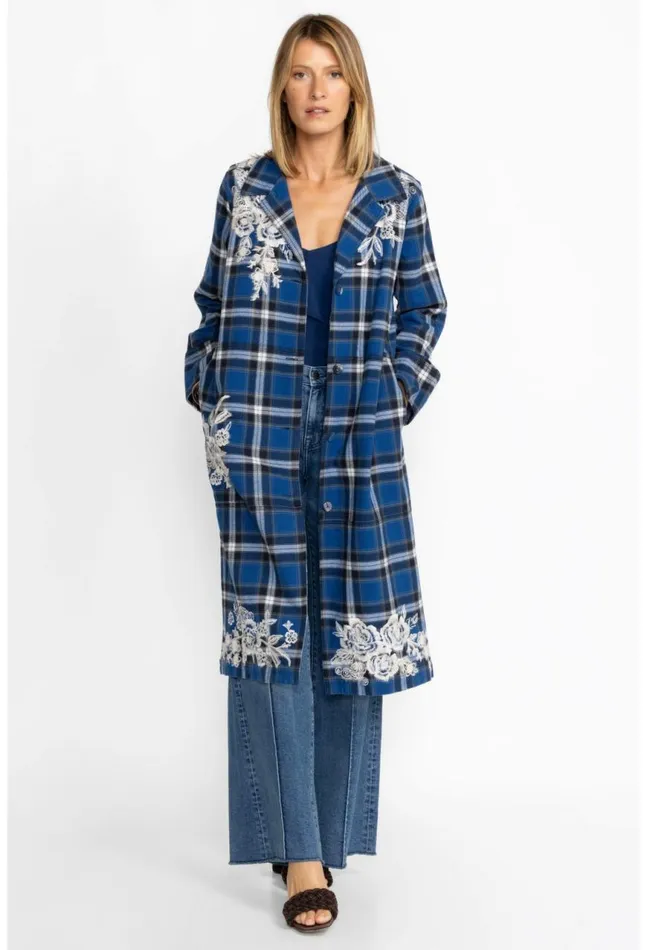 Women Alicent Duster Coat Plaid Johnny Was Outerwear