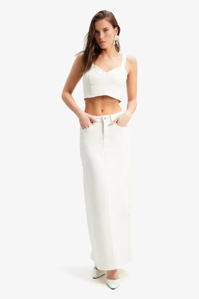 Women Bardot Corsets Evianna Denim Bustier In Off White Women Bardot Corsets Evianna Denim Bustier In Off White