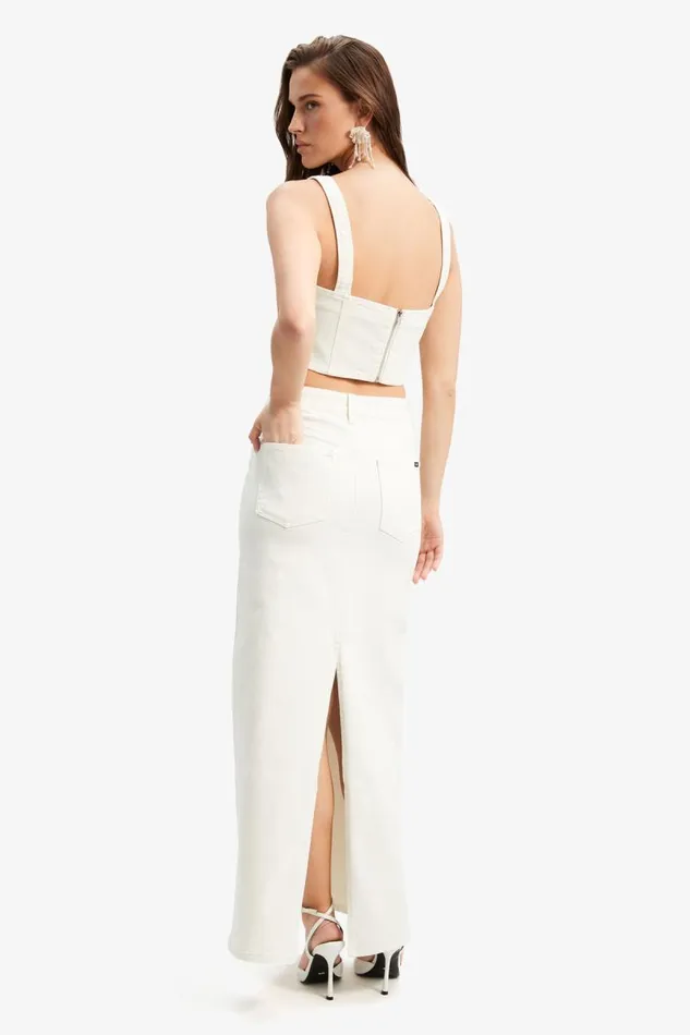 Women Bardot Corsets Evianna Denim Bustier In Off White Women Bardot Corsets Evianna Denim Bustier In Off White