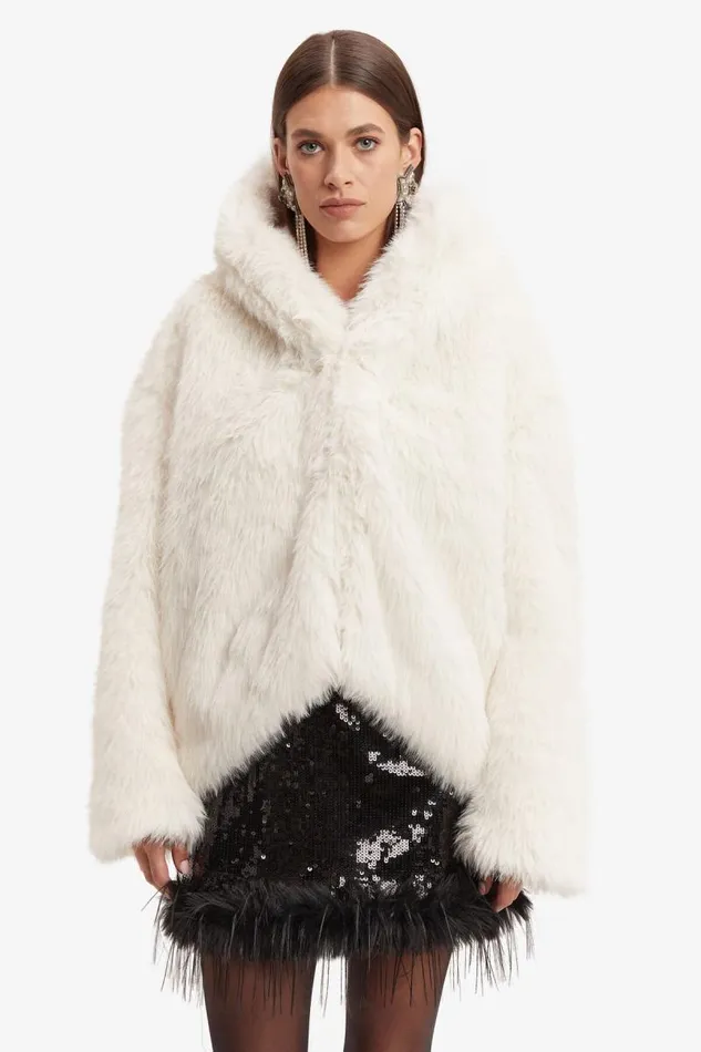 Women Bardot Jackets Callan Faux Fur Coat In White Women Bardot Jackets Callan Faux Fur Coat In White