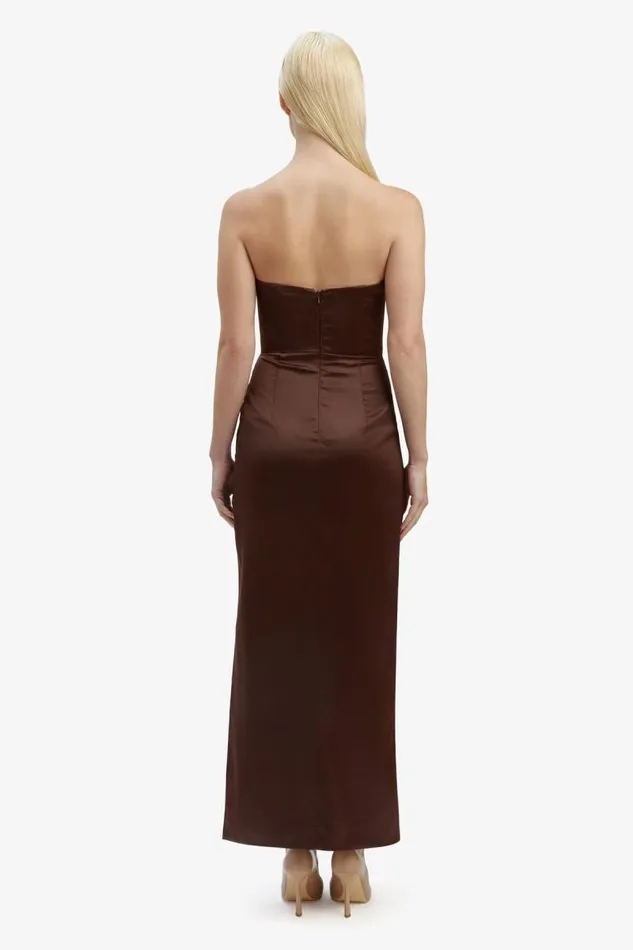 Women Bardot Party Dresses Everlasting Satin Midi Dress In Chocolate Women Bardot Party Dresses Everlasting Satin Midi Dress In Chocolate