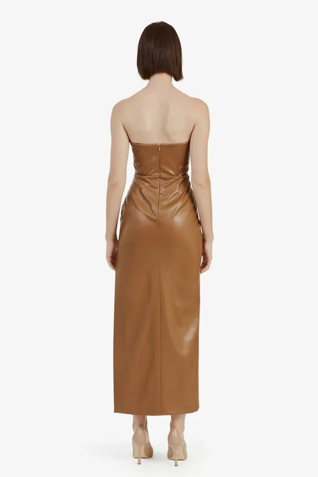Women Bardot Party Dresses Everlasting Vegan Leather Dres In Camel Women Bardot Party Dresses Everlasting Vegan Leather Dres In Camel