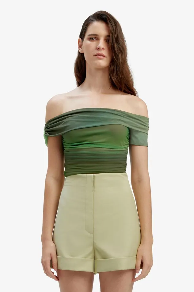 Women Bardot Party Tops Aurelia Mesh Top In Green Ombre Women Bardot Party Tops Aurelia Mesh Top In Green Ombre