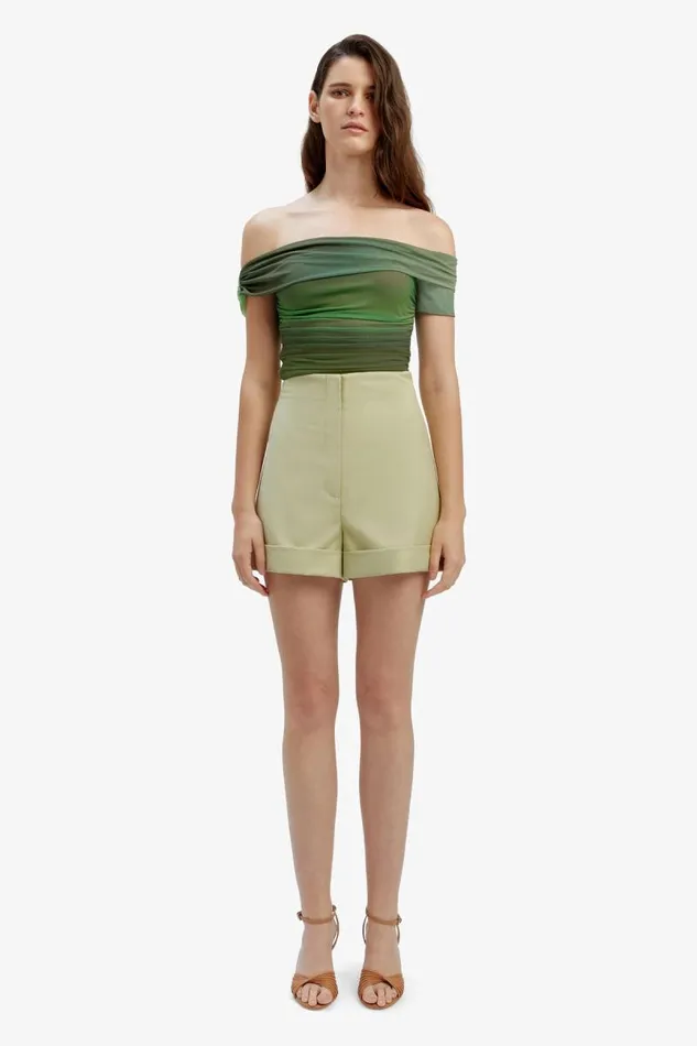 Women Bardot Party Tops Aurelia Mesh Top In Green Ombre Women Bardot Party Tops Aurelia Mesh Top In Green Ombre