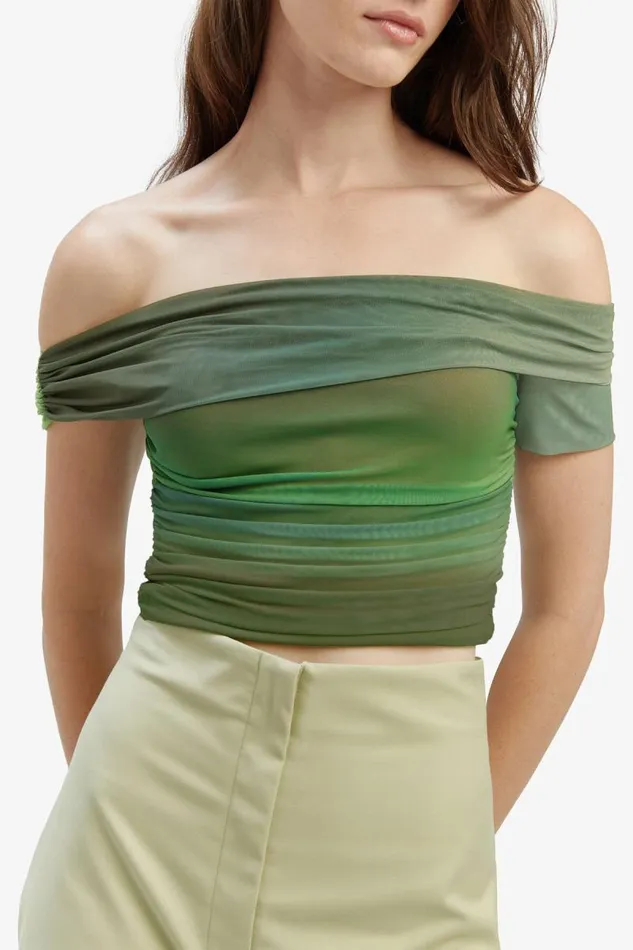 Women Bardot Party Tops Aurelia Mesh Top In Green Ombre Women Bardot Party Tops Aurelia Mesh Top In Green Ombre