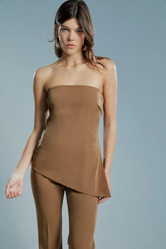 Women Bardot Party Tops Cosmos Strapless Top In Chocolate