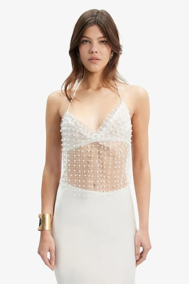 Women Bardot Party Tops Elliptical Halter Top In Pearl Women Bardot Party Tops Elliptical Halter Top In Pearl