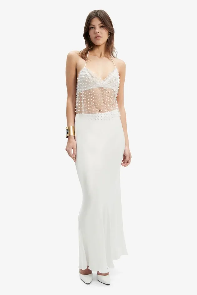 Women Bardot Party Tops Elliptical Halter Top In Pearl Women Bardot Party Tops Elliptical Halter Top In Pearl