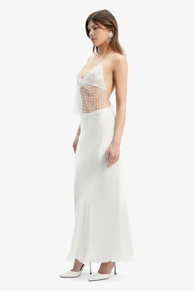 Women Bardot Party Tops Elliptical Halter Top In Pearl Women Bardot Party Tops Elliptical Halter Top In Pearl