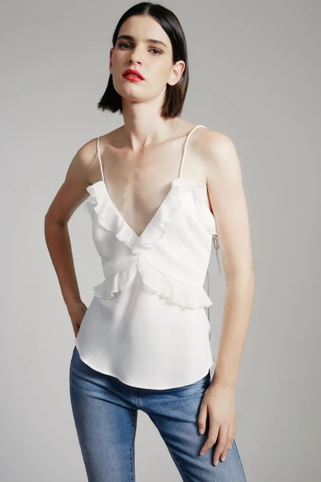 Women Bardot Party Tops Marsella Ruffle Cami In Orchid White