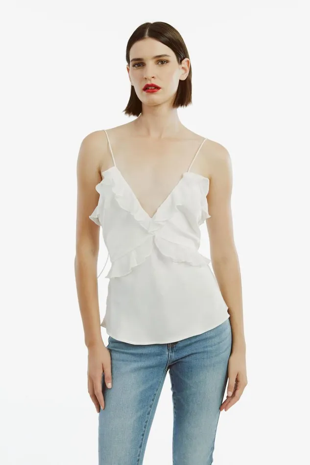 Women Bardot Party Tops Marsella Ruffle Cami In Orchid White Women Bardot Party Tops Marsella Ruffle Cami In Orchid White