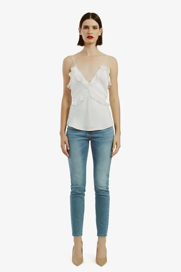 Women Bardot Party Tops Marsella Ruffle Cami In Orchid White Women Bardot Party Tops Marsella Ruffle Cami In Orchid White