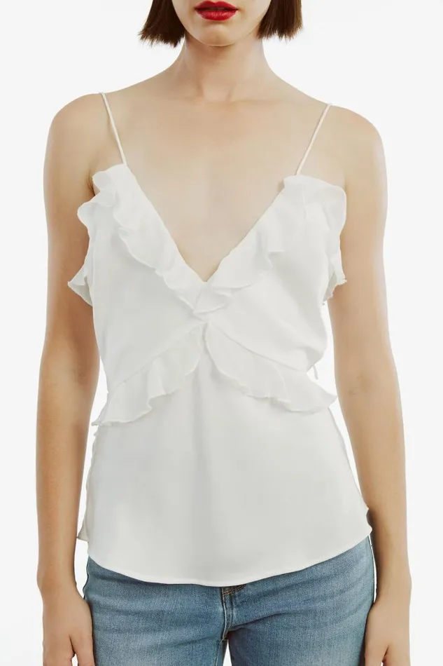 Women Bardot Party Tops Marsella Ruffle Cami In Orchid White Women Bardot Party Tops Marsella Ruffle Cami In Orchid White