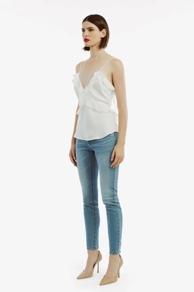 Women Bardot Party Tops Marsella Ruffle Cami In Orchid White Women Bardot Party Tops Marsella Ruffle Cami In Orchid White