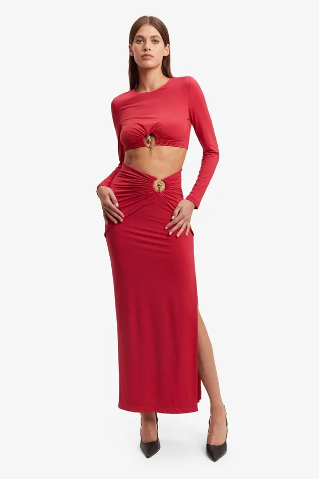 Women Bardot Party Tops Neve Long Sleeve Knit Top In Deep Red Women Bardot Party Tops Neve Long Sleeve Knit Top In Deep Red