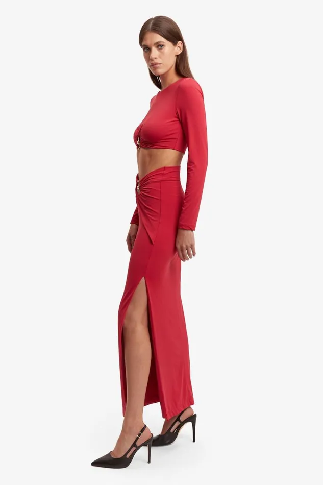 Women Bardot Party Tops Neve Long Sleeve Knit Top In Deep Red Women Bardot Party Tops Neve Long Sleeve Knit Top In Deep Red