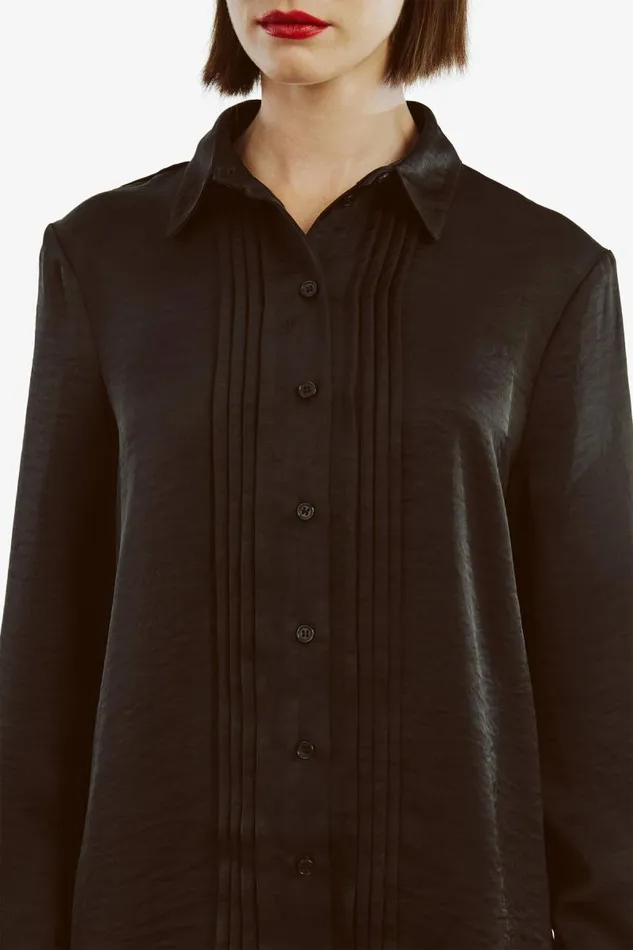 Women Bardot Shirts and Blouses Dinah Pintuck Satin Shirt In Black Women Bardot Shirts and Blouses Dinah Pintuck Satin Shirt In Black