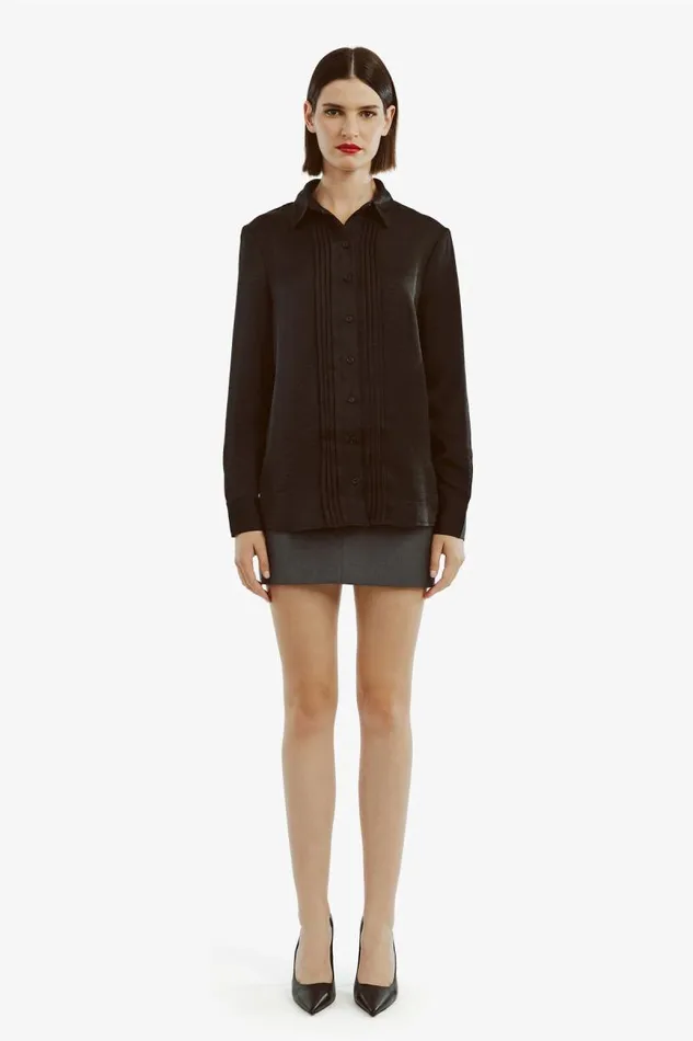 Women Bardot Shirts and Blouses Dinah Pintuck Satin Shirt In Black Women Bardot Shirts and Blouses Dinah Pintuck Satin Shirt In Black