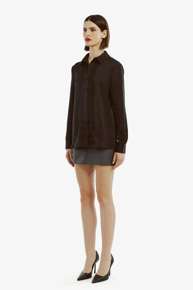 Women Bardot Shirts and Blouses Dinah Pintuck Satin Shirt In Black Women Bardot Shirts and Blouses Dinah Pintuck Satin Shirt In Black
