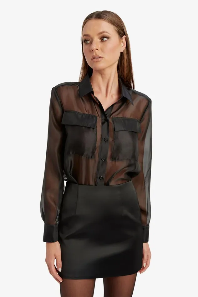 Women Bardot Shirts and Blouses Rebecca Organza Shirt In Black Women Bardot Shirts and Blouses Rebecca Organza Shirt In Black