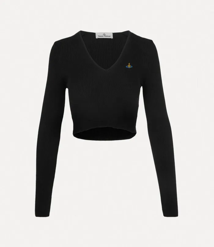 Women Bea Cropped Vneck Top Black Vivienne Westwood Knitwear