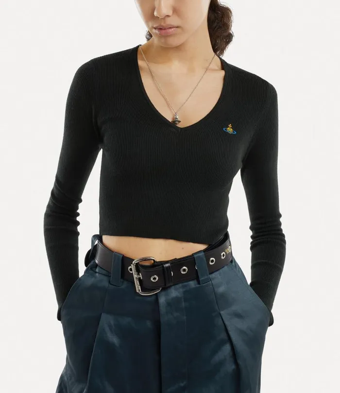 Women Bea Cropped Vneck Top Black Vivienne Westwood Knitwear Women Bea Cropped Vneck Top Black Vivienne Westwood Knitwear