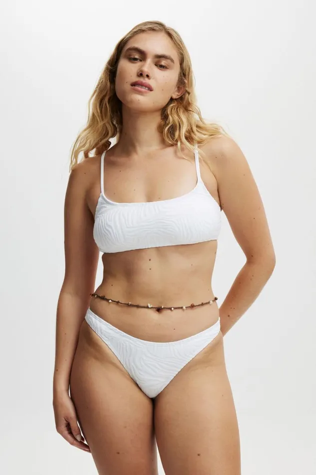 Women Bikinis Cotton On Straight Neck Crop Bikini Top White Jacquard
