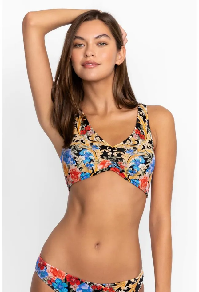 Women Black Royal Ruched Bikini Top Multi Johnny Was Swim and Resort