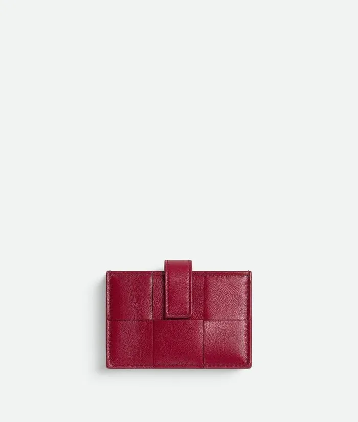 Women Bottega Veneta Card Cases Cassette Accordion Card Holder Dark Red Bliss Washed