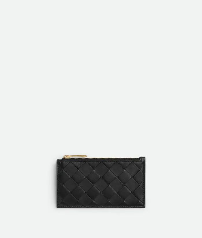 Women Bottega Veneta Card Cases Intrecciato Slim Zipped Card Case Black