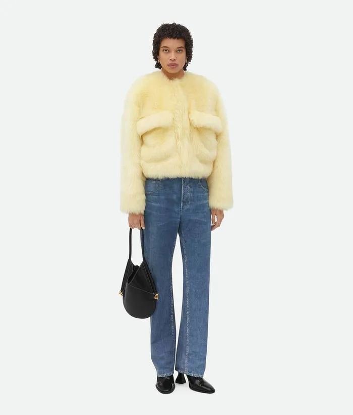 Women Bottega Veneta Coats Toscana Shearling Cropped Blouson Pale Yellow