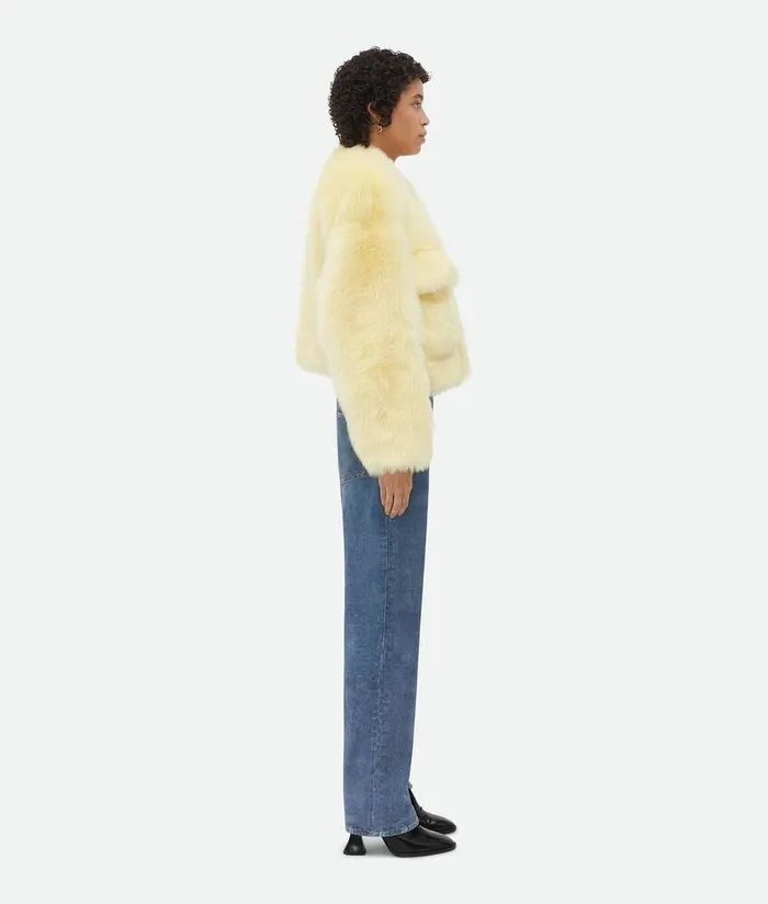 Women Bottega Veneta Coats Toscana Shearling Cropped Blouson Pale Yellow