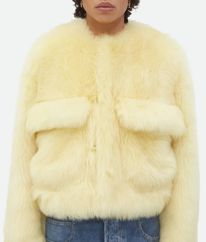 Women Bottega Veneta Coats Toscana Shearling Cropped Blouson Pale Yellow