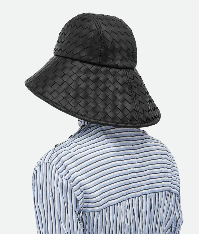 Women Bottega Veneta Hats Intrecciato Leather Hat Black