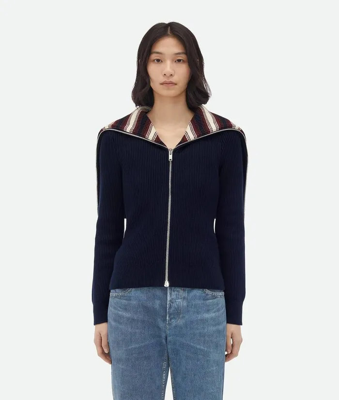 Women Bottega Veneta Knitwear Cotton Striped Cardigan Navyrustchalk