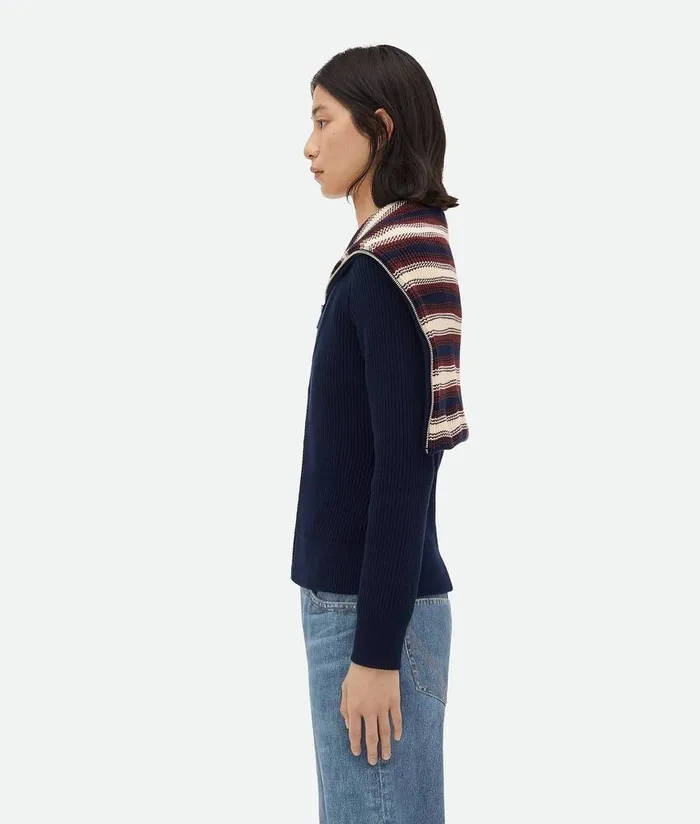 Women Bottega Veneta Knitwear Cotton Striped Cardigan Navyrustchalk