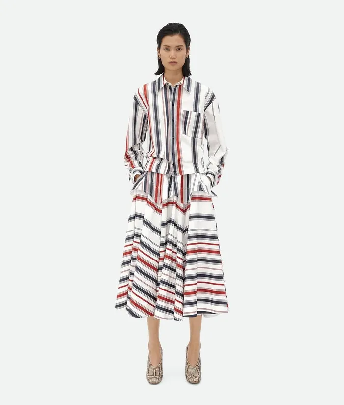 Women Bottega Veneta Shirts Striped Cotton Shirt Navymaple