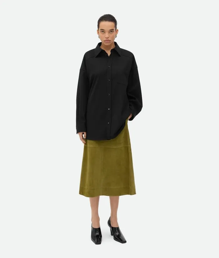 Women Bottega Veneta Shirts Wool Twill Shirt Black