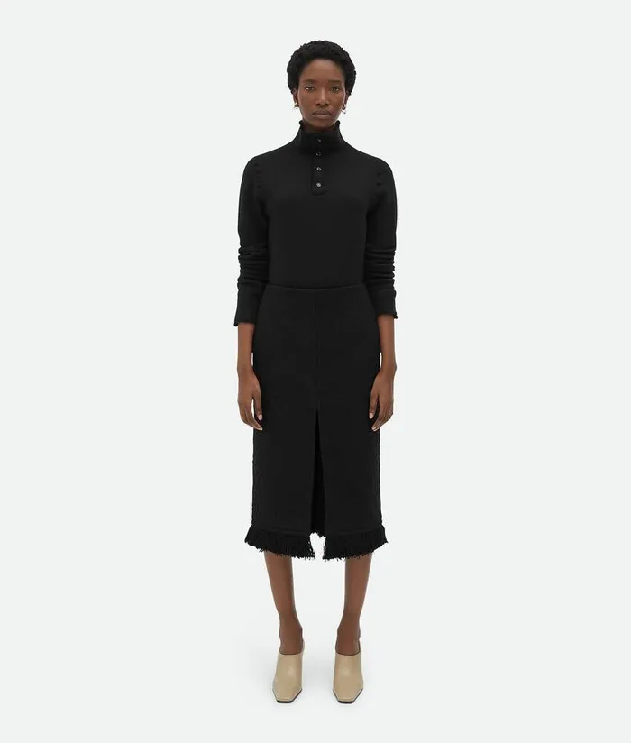 Women Bottega Veneta Skirts Light Cotton Tweed Skirt Black