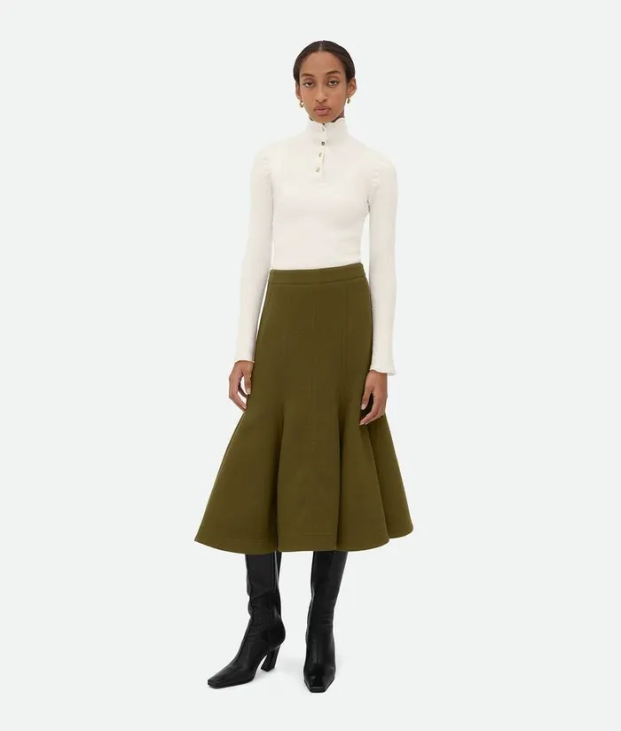 Women Bottega Veneta Skirts Wool Crepe Skirt Olive Oil