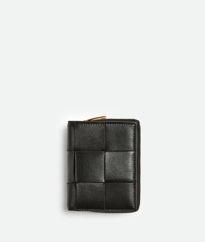 Women Bottega Veneta Small Wallets Small Cassette BiFold Zip Wallet Black