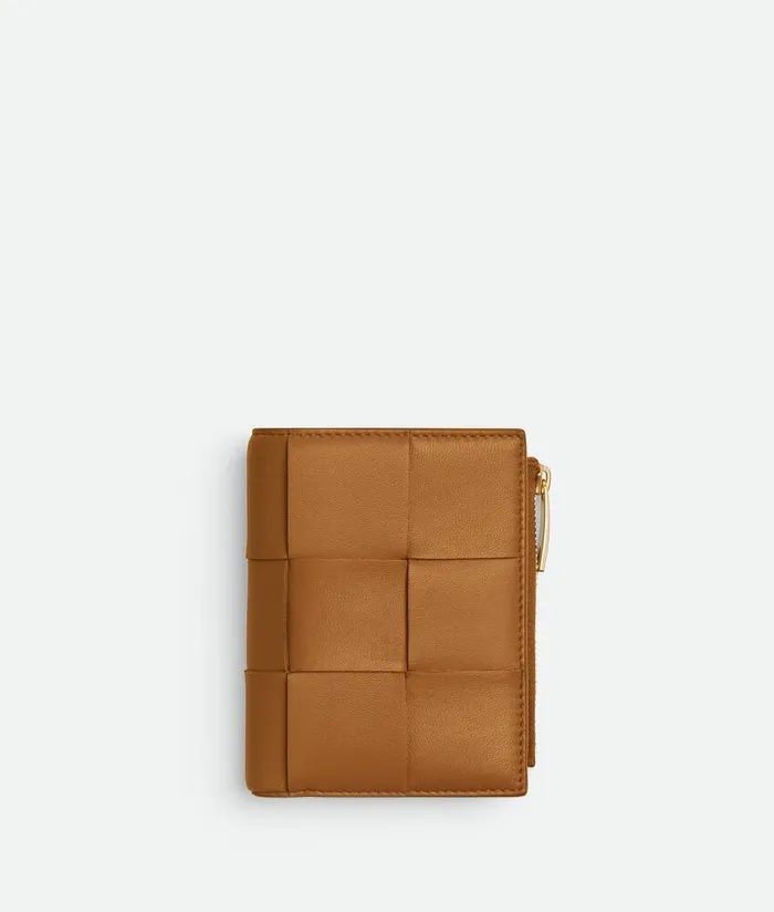 Women Bottega Veneta Small Wallets Small Cassette BiFold Zip Wallet Camel